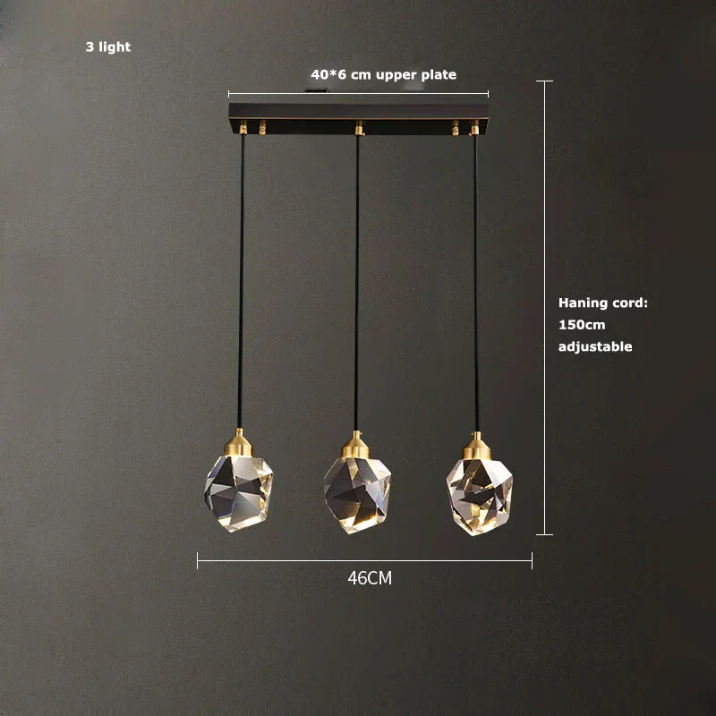 DecorBites™ Black Crystal Copper LED Chandelier for Dining Room - Art Deco Hanging Lamp