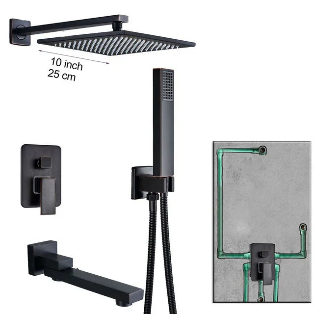 Grifo de ducha DecorBites™ de latón negro con mezclador de 2 vías, teleducha y rociador tipo lluvia