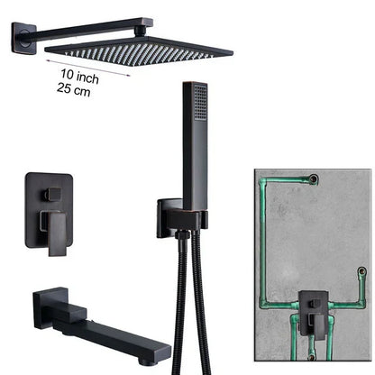 Grifo de ducha DecorBites™ de latón negro con mezclador de 2 vías, teleducha y rociador tipo lluvia