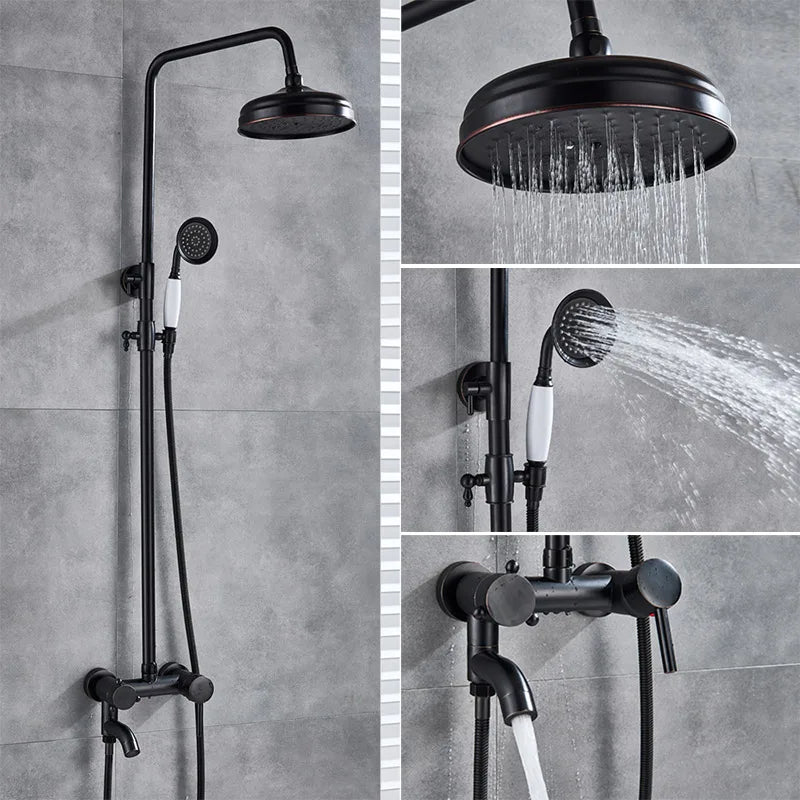 DecorBites™ Black Bronze Bathroom Shower Set with 8" Rainfall Head - Wall Mounted