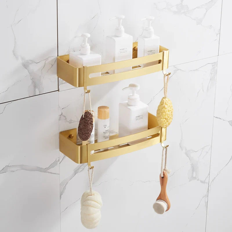 DecorBites™ Brushed Gold Aluminum Corner Shower Shelf with Soap Dish