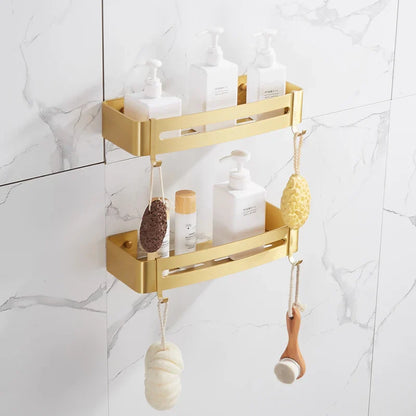DecorBites™ Brushed Gold Aluminum Corner Shower Shelf with Soap Dish