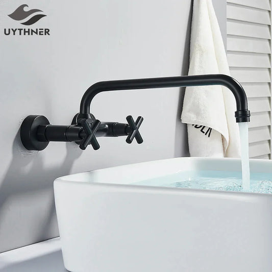 DecorBites™ Black Kitchen Faucet: Wall Mounted Swivel Mixer Tap for Bath Sink