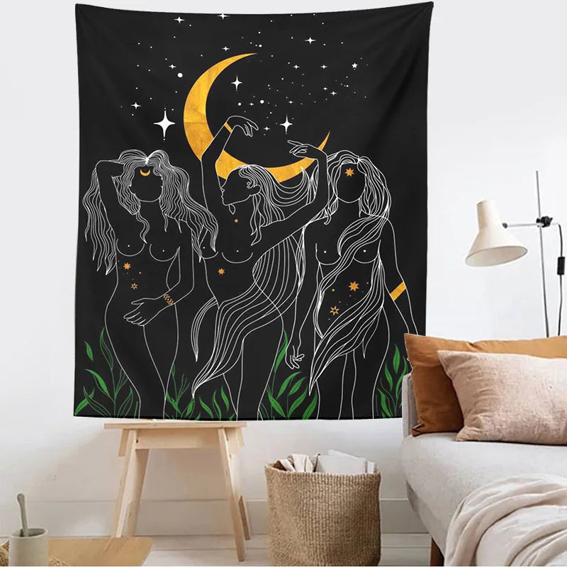 Decobites Moon Woman Tapestry: Psychedelic Art Wall Hanging for Boho Decor