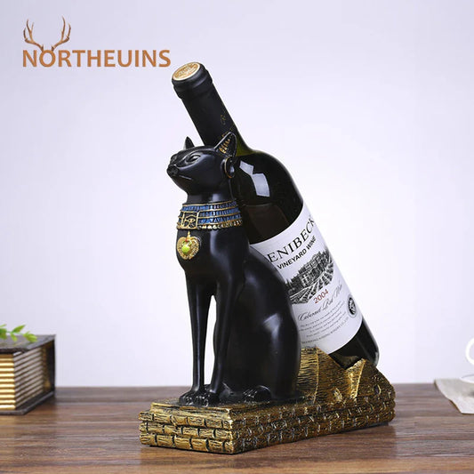 DecorBites™ Egyptian Cat & Dog God Wine Rack: Modern Home Decoration Figurines & Holder