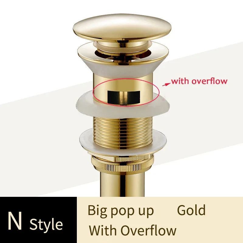 DecorBites™ Brass Bathroom Sink Pop Up Drain for Lavatory Basin - HJ-0618F