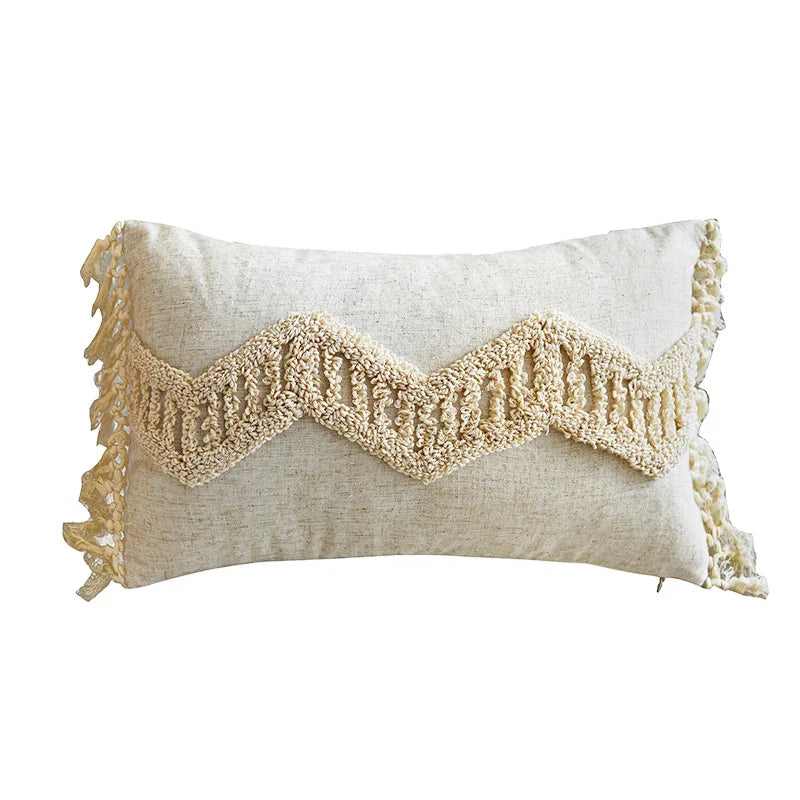 DecorBites™ Boho Style Tufted Tassles Cotton Linen Cushion Cover for Home Sofa Bed