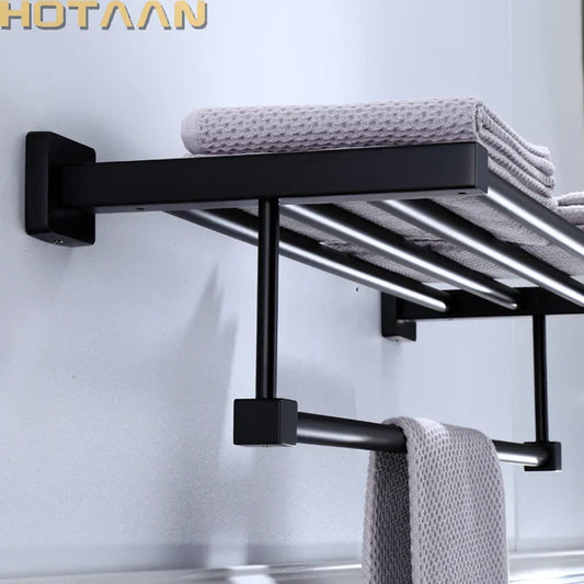 DecorBites™ Black Towel Rack: Wall-mounted Aluminium Bathroom Accessories