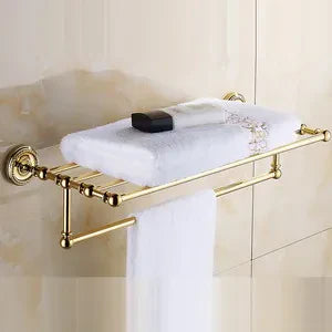 DecorBites™ Gold Brass Bathroom Accessories Set: Robe Hook, Paper Holder, Towel Bar, Towel Ring