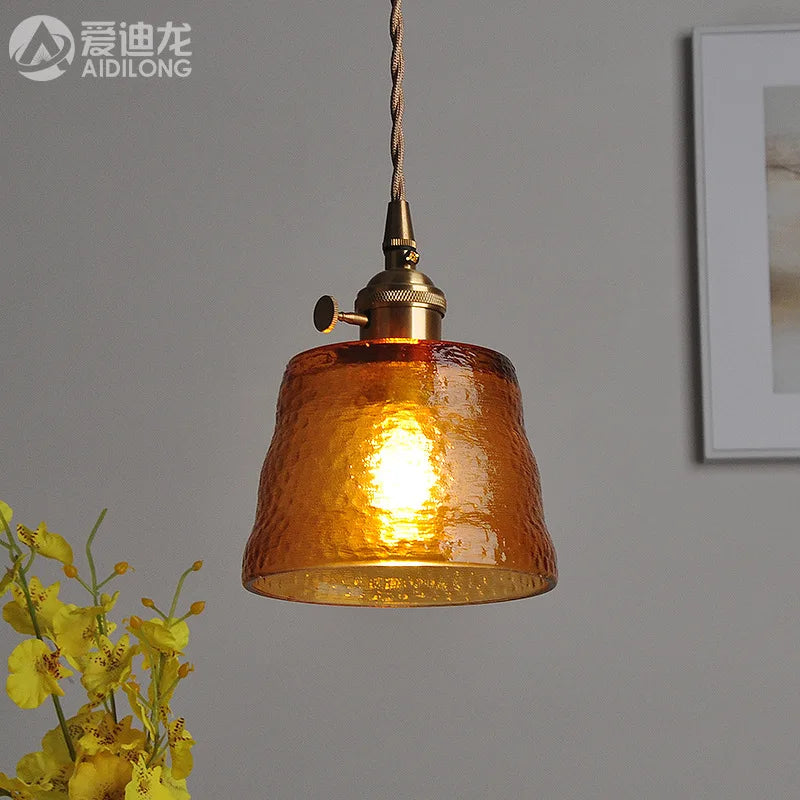 DecorBites™ Green Glass LED Pendant Light - Japanese Style Nordic Copper Hanging Lamp