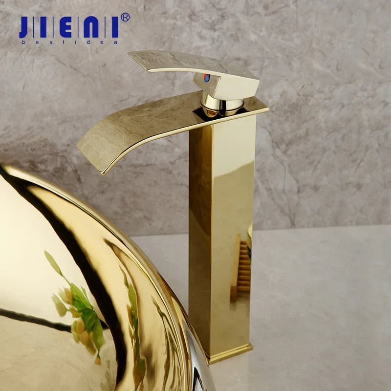 Conjunto de lavabo de cerámica dorada Decorbites™ y grifo de latón con desagüe de tapón