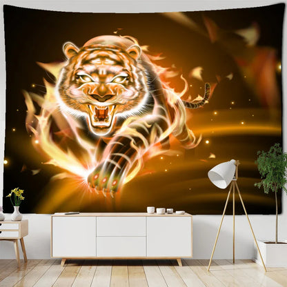 Psychedelic Tiger Tapestry Wall Hanging by Decobites - Witchcraft Animal Art for Hippie Home