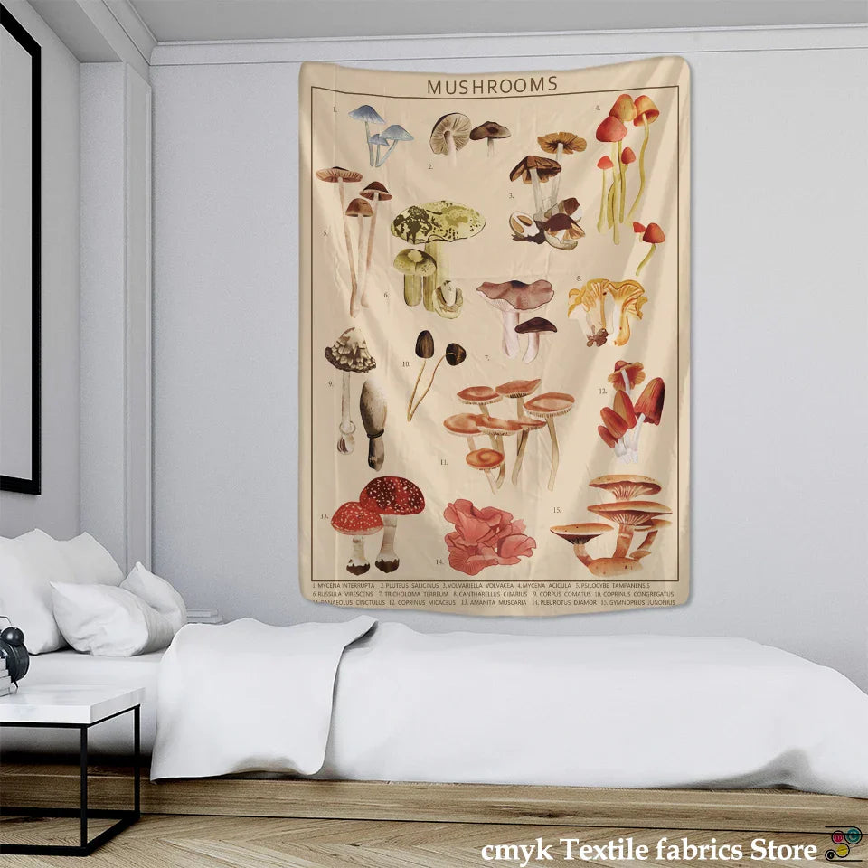 Decobites Mushroom Tapestry Identification Chart Wall Art Boho Room Decor