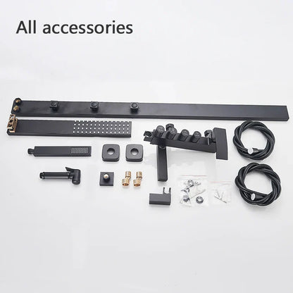 طقم دش الحمام الأسود DecorBites™ مع عمود دش مطري ونظام خلاط بيديه