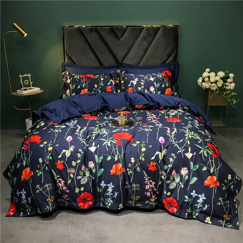 Decobites 1400TC Egyptian Cotton Bird Floral Bedding Set - Luxury 4Pcs