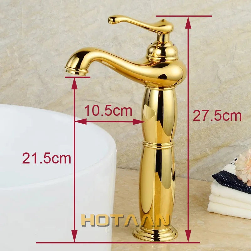 Decorbites™ Grifo Alto de Latón Dorado para Lavabo: Grifo Mezclador de Estilo Europeo Lujoso Y-5062