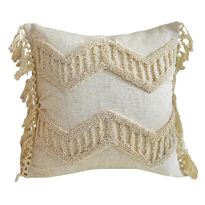 DecorBites™ Boho Style Tufted Tassles Cotton Linen Cushion Cover for Home Sofa Bed