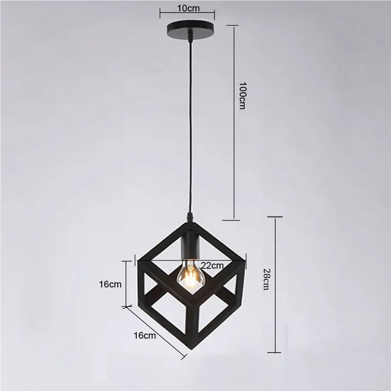 DecorBites™ Industrial Nordic Cage Pendant Light, Black Iron Retro Loft Hanging Lamp
