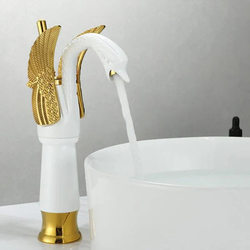 DecorBites™ Golden Swan Bathroom Mixer Faucet - Deck Mount Basin Tap with One Handle