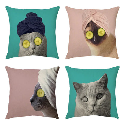 DecorBites™ Cute Cat Face Decorative Cushion Cover Soft Linen Pillow for Home Sofa