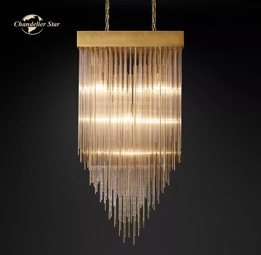DecorBites™ Cascada LED Glass Chandelier: Stylish Square Pendant Light for Home Decor