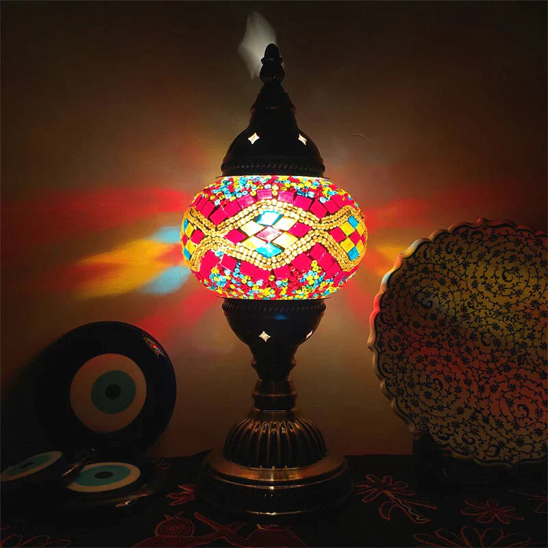 DecorBites™ Colorful Mosaic Table Lamp, Handmade Stained Glass Lampshade