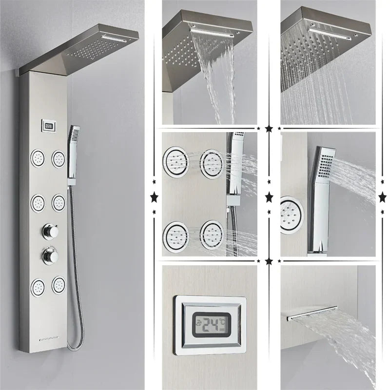 مجموعة دش DecorBites™ Black Rainfall مع نظام تدليك وشاشة درجة الحرارة