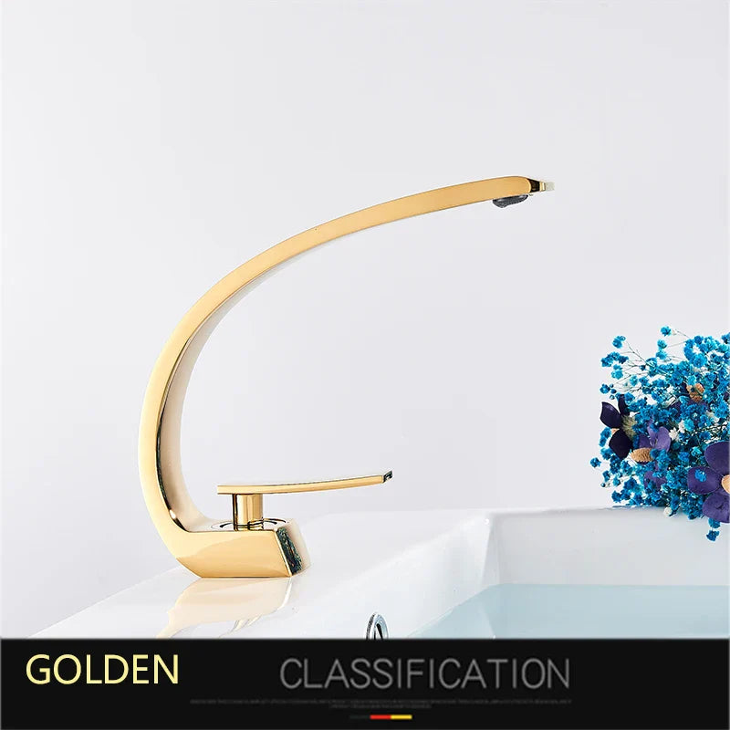 DecorBites™ Gold Basin Faucet: Deck Mount Black Chrome Mixer for Bathroom Washbasin