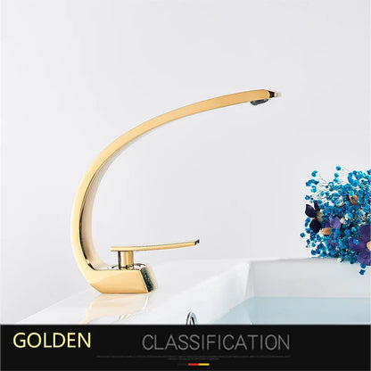 DecorBites™ Gold Basin Faucet: Deck Mount Black Chrome Mixer for Bathroom Washbasin