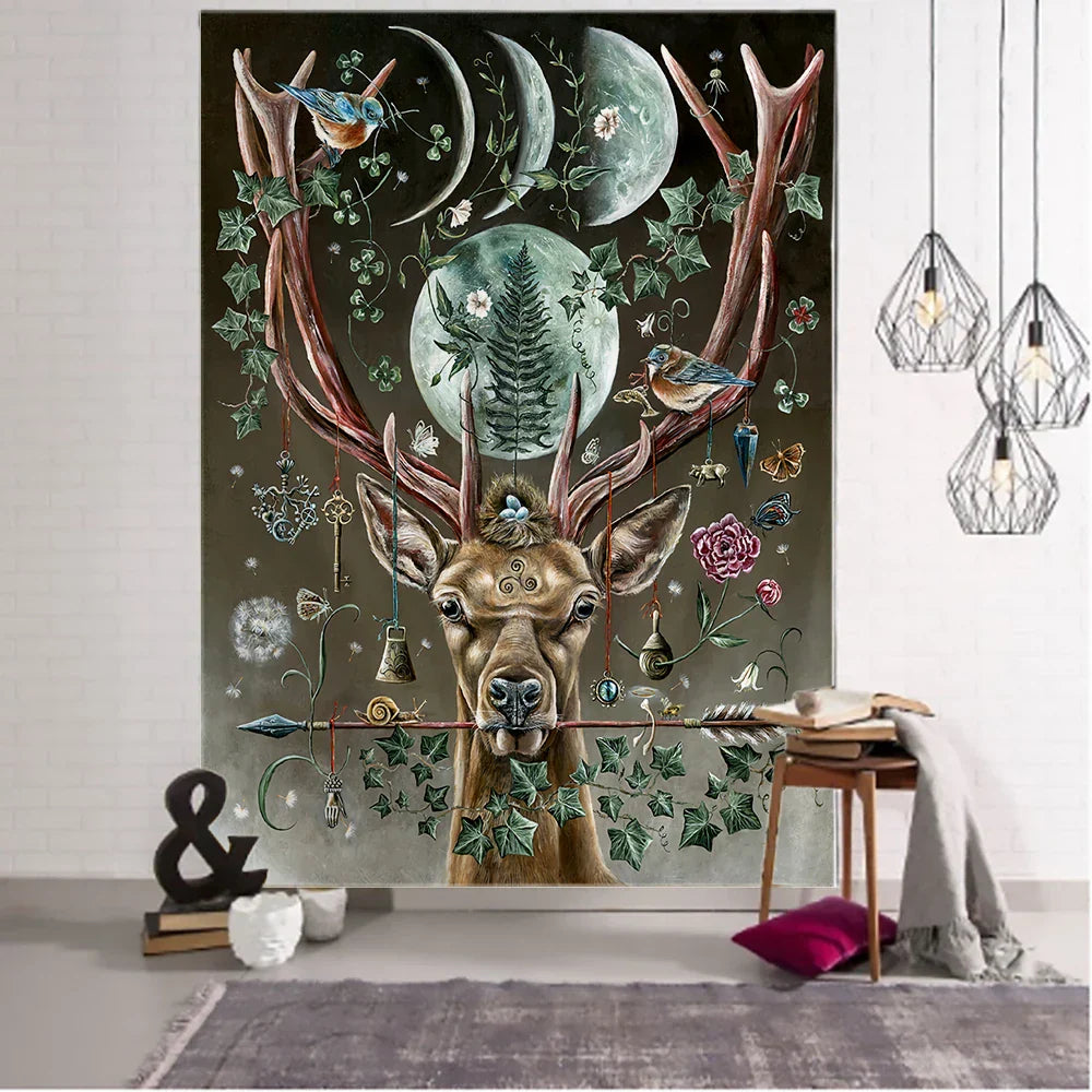 Decobites Forest Elk Hippie Wall Tapestry for Bohemian Bedroom Decor