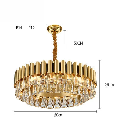 DecorBites™ Golden Stainless Steel Crystal Chandelier | LED Round Oval Lustre Fixture