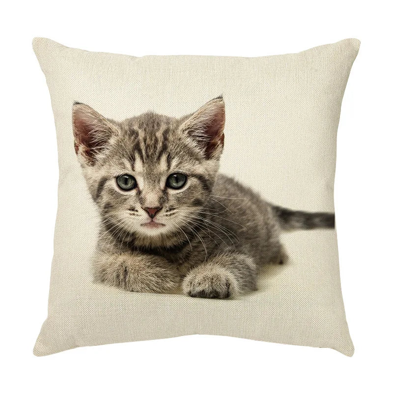 DecorBites™ Cute Cat Face Decorative Cushion Cover Soft Linen Pillow for Home Sofa