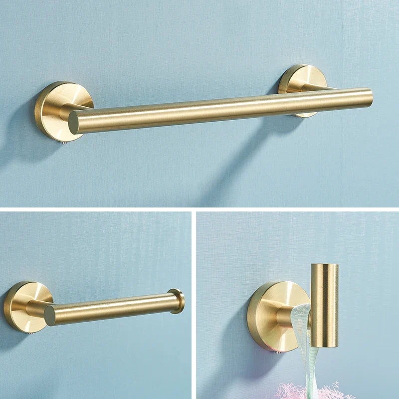 DecorBites™ Brushed Gold Stainless Steel Bathroom Accessories Set - Towel Bar, Toilet Paper Holder, Hooks