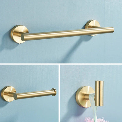 DecorBites™ Brushed Gold Stainless Steel Bathroom Accessories Set - Towel Bar, Toilet Paper Holder, Hooks