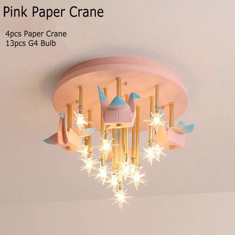 Lámpara de techo de grulla de papel de caballo de resina para niños Decorbites™ - Azul Rosa LED para dormitorio