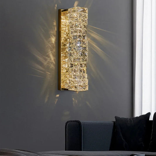 DecorBites™ Gold Chrome Crystal Wall Sconce LED Lamp for Living Room Bedroom TV Background Lighting