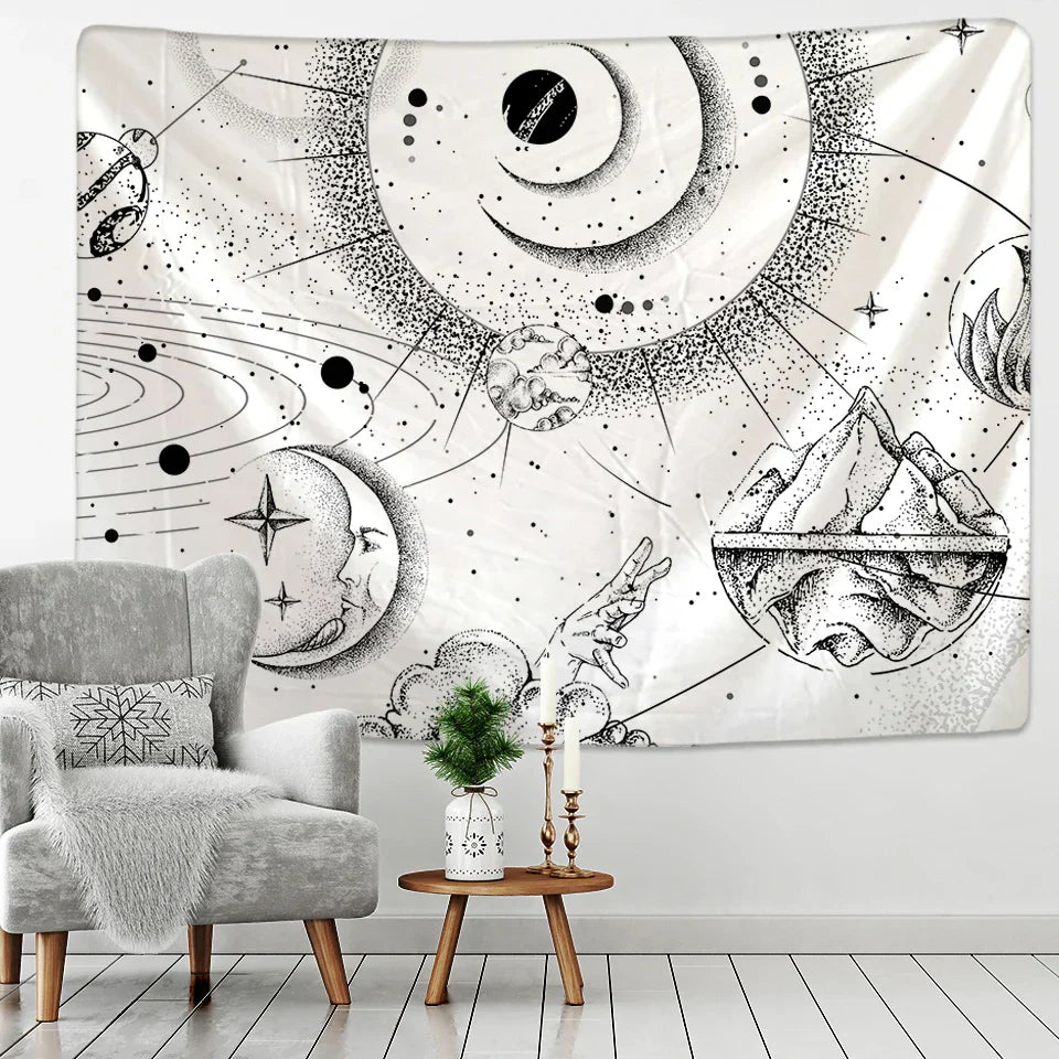 Decobites Black & White Stars Mandala Tapestry - Home Decor