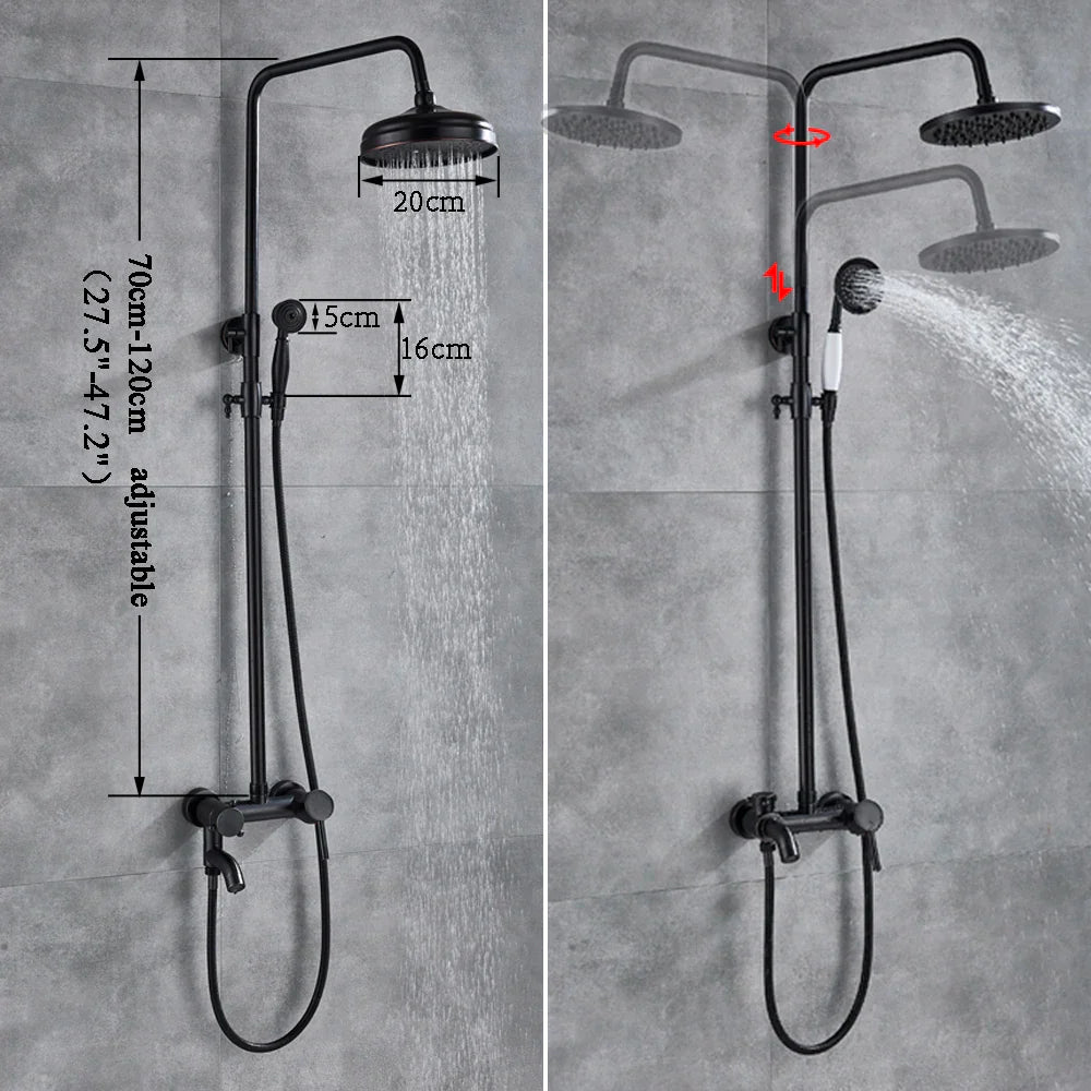 DecorBites™ Black Bronze Bathroom Shower Set with 8" Rainfall Head - Wall Mounted