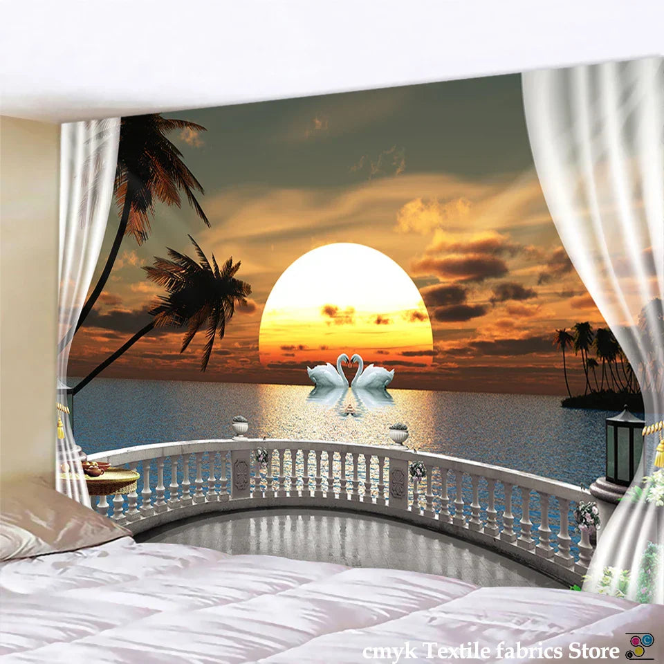 Decobites Sunset Sea View Wall Tapestry - Bohemian Mandala Wall Decor