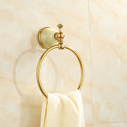 DecorBites™ Gold Bathroom Accessories Set: Shelf, Towel Rack, Holder, Brush Holder, Bath Hardware