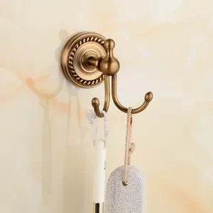 DecorBites™ Brass Bathroom Set: Robe Hook, Paper Holder, Towel Bar, Soap Basket.