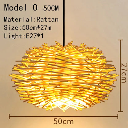 Handwoven Rattan Bamboo Pendant Light in Black