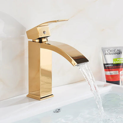 DecorBites™ Black Brass Bathroom Waterfall Sink Faucet Hot&Cold Mixer Vanity Tap Deck Mounted