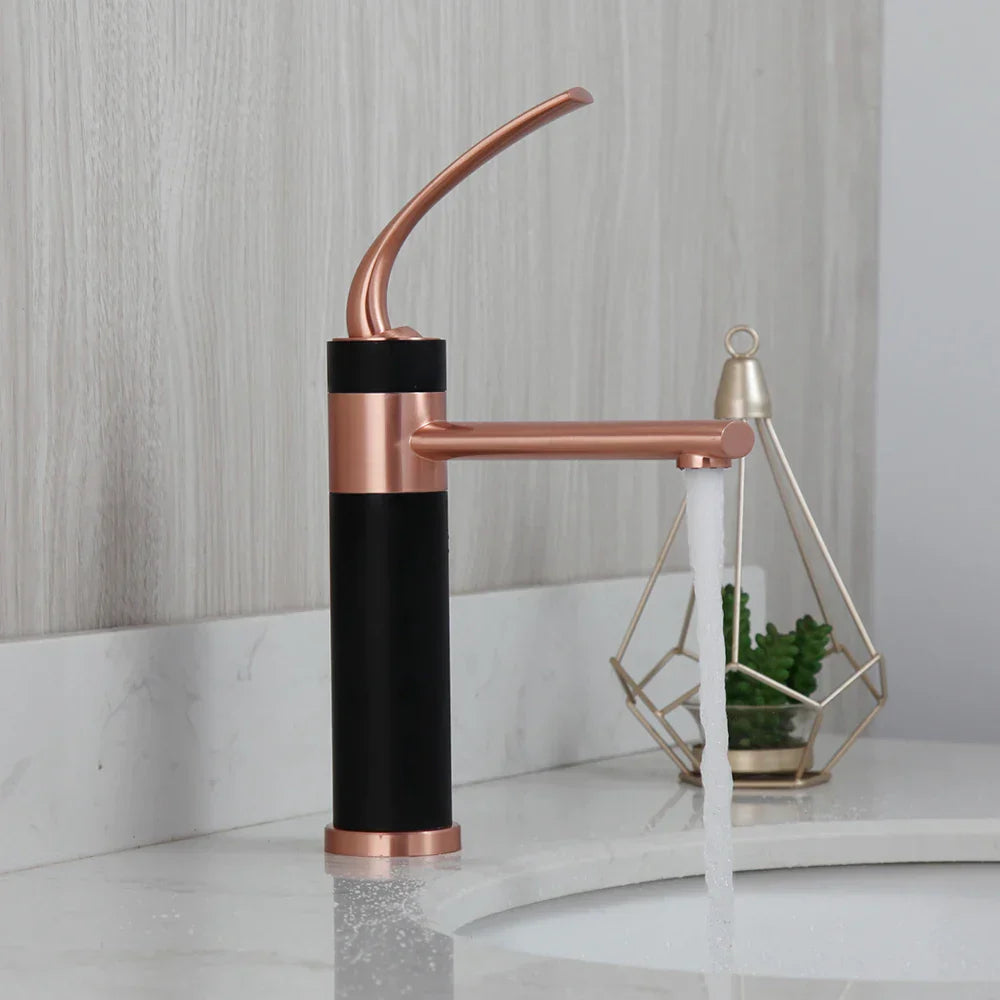 Grifo de lavabo con cascada LED DecorBites™, blanco y negro, mezclador, montaje sobre encimera, latón macizo