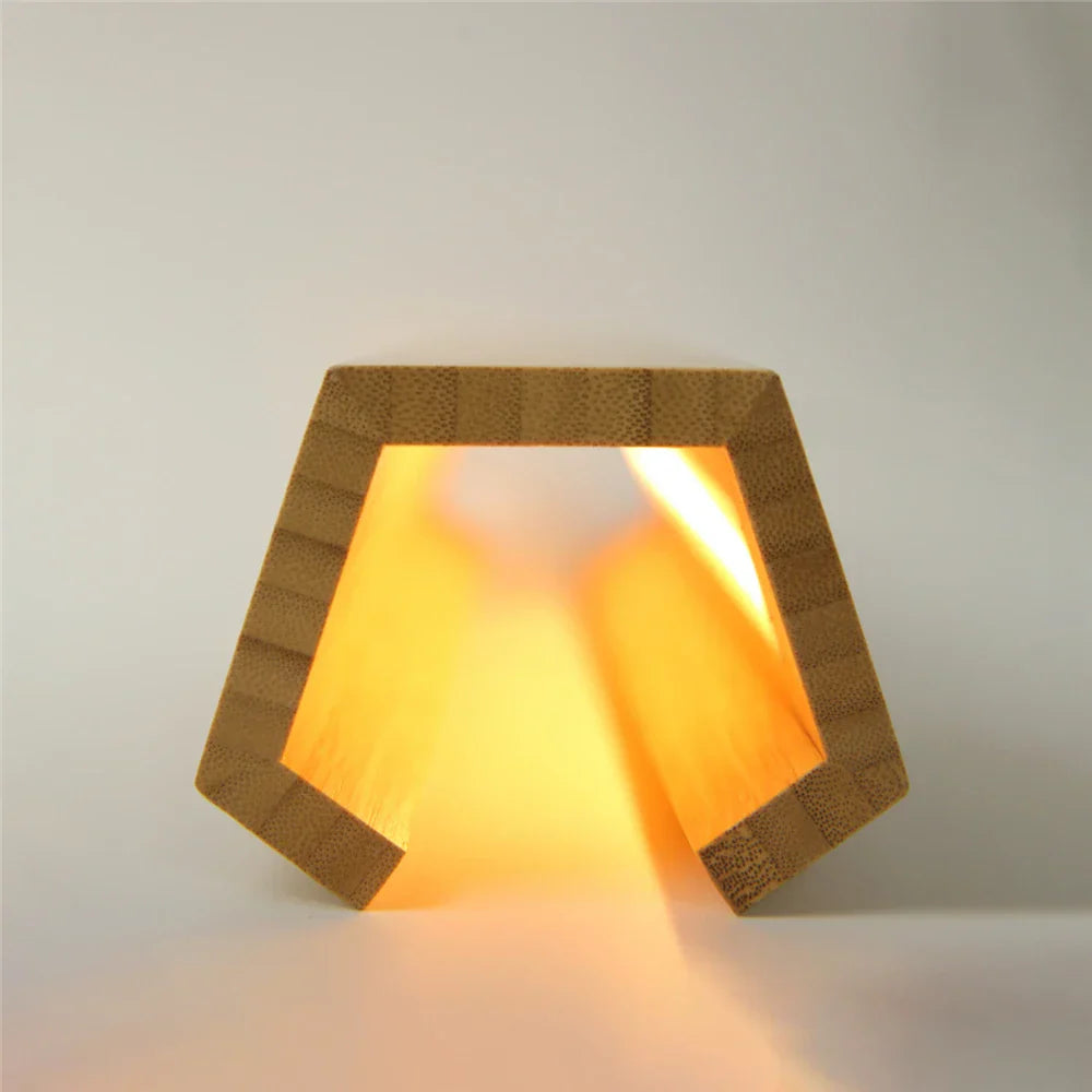 DecorBites™ Bamboo Pentagonal LED Desk Lamp: Soft Glow for Home Office Bedside Reading
