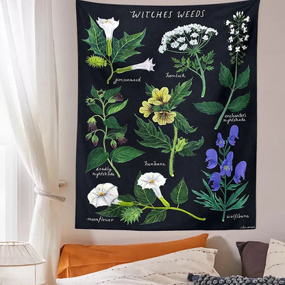 Decobites Wildflower Tapestry Wall Hanging Moon Starry Flower Chart Art Tapestries