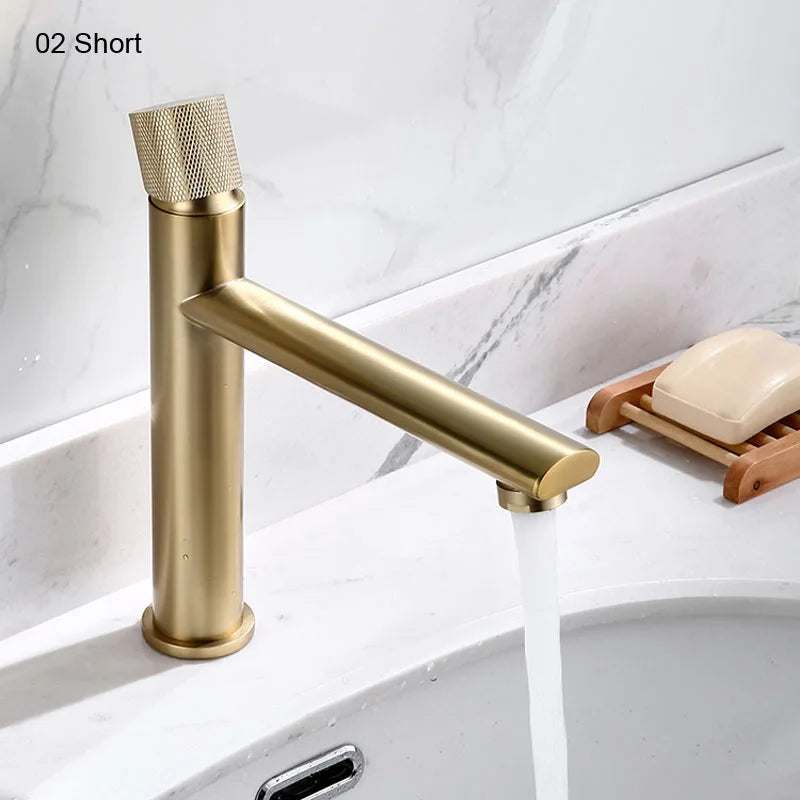Grifo de Lavabo de Latón Dorado Decorbites™ para Baño de Montaje en Cubierta con Mango Único en Oro Cepillado