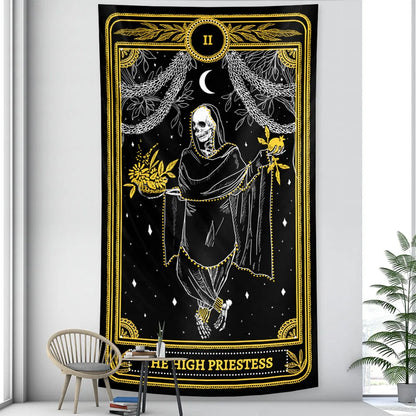 Decobites Black & White Tarot Witchcraft Tapestry | Bohemian Hippie Mandala Wall Decor