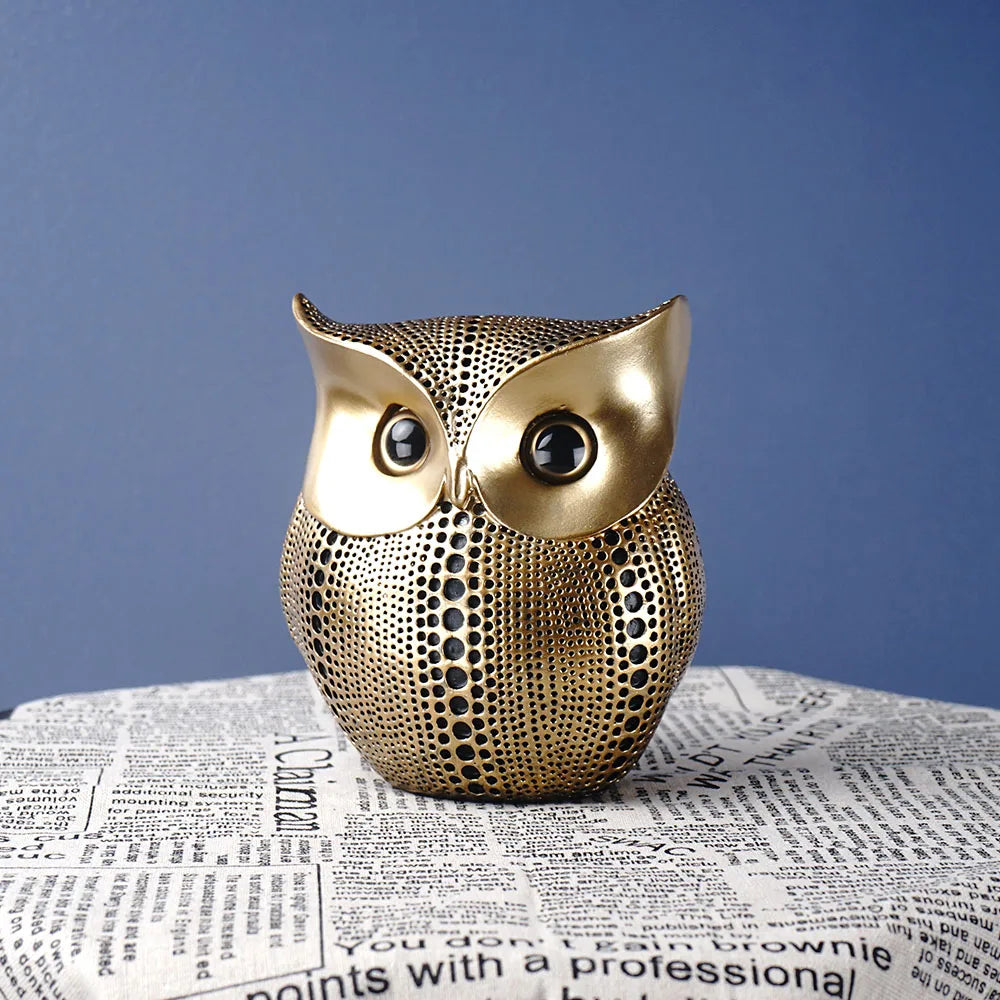 DecorBites™ Golden Owl Figurines: Resin Animal Statues for Home Decor & Gifts