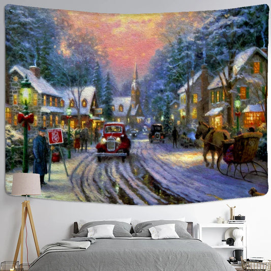 Snow Scene Oil Painting Tapestry Wall Hanging for Home Decor by Decobites